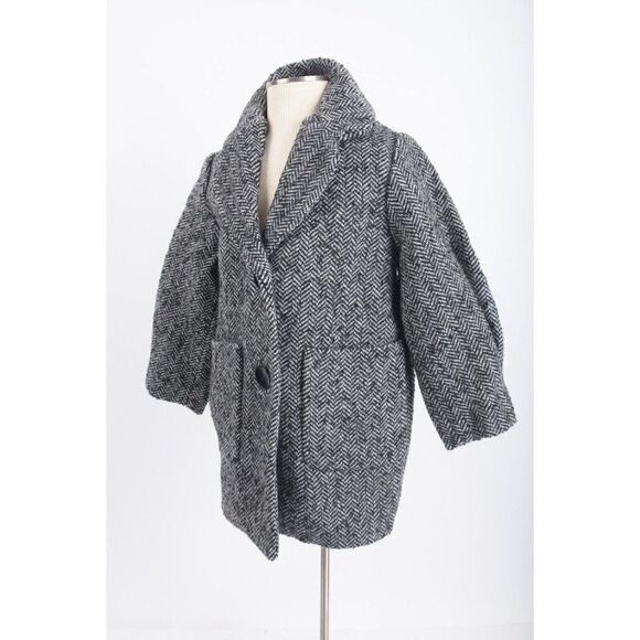 Zara Kids Wool Pea Coat Herringbone Black White Sz 7 Yrs 122 cm Manteco wool NWT - Picture 3 of 8